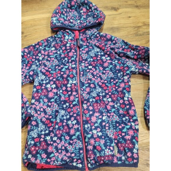 Eddie Bauer Reversible Hooded Spring Jacket Pink/Blue Floral Fleece Girls 10 12 - Picture 9 of 10